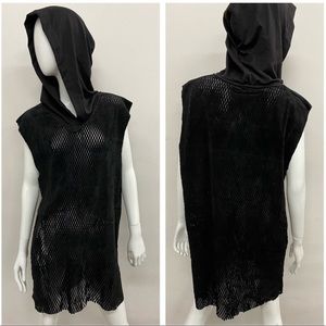 WIDOW Unisex Suede Leather Cutout Oversized Hoodie Dress: size M